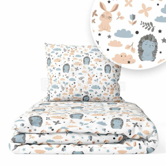 Bedding set - 6  parts - 120/90/360 - JEŻYK & ZAJĄCZKI - BLUE