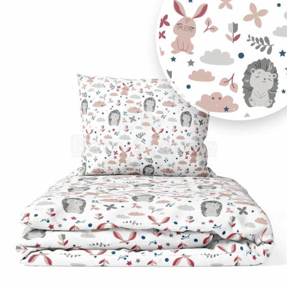 Bedding set - 6  parts - 120/90/360 - JEŻYK & ZAJĄCZKI - PINK