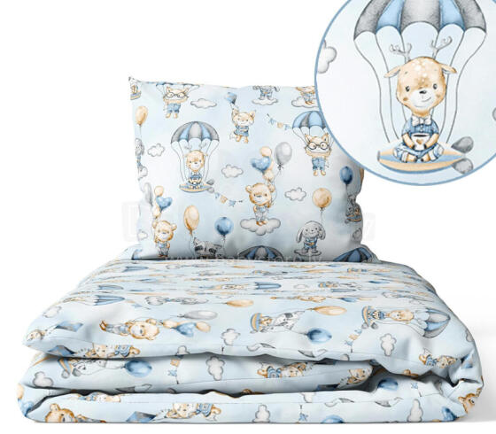 Cover set -  2 pcs - 120x90, 40x60 - ANIMALS in PARACHUTES - BLUE