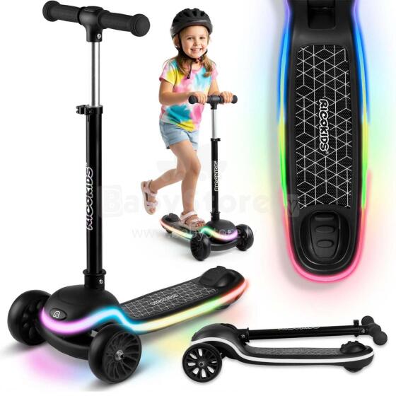 Three-Wheeled Balance Scooter for Kids LED Ricokids Leddi - Black