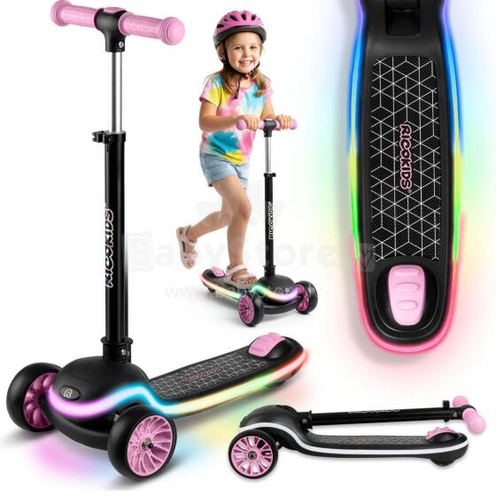 Three-Wheeled Balance Scooter for Kids LED Ricokids Leddi - Black and Pink