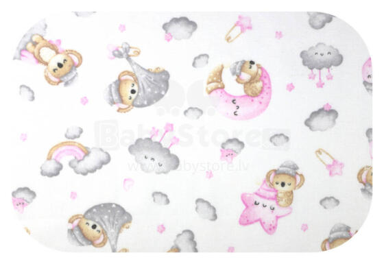Diaper - 28425 - FLANNEL PRINT - EGA -KOALA on the MOON  - PINK - size 70x80 cm