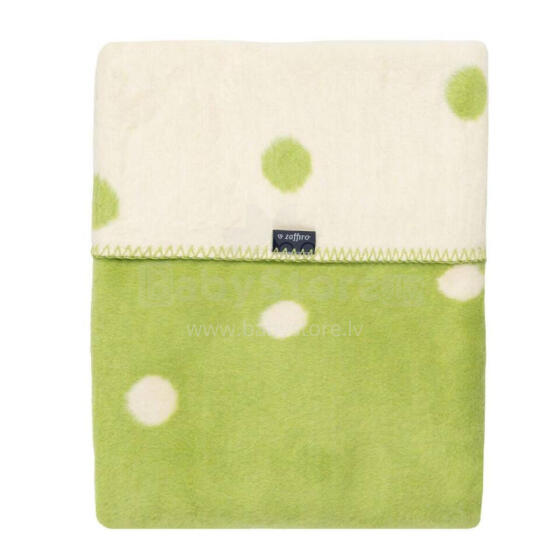 Blanket - WOMAR - COTTON - DOTS - size 75x100  - ECRU / GREEN