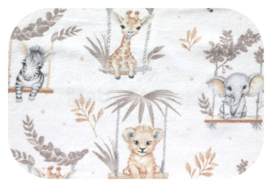 Diaper - 14039 - FLANNEL PRINT - EGA - ANIMALS on a  SWING - BEIGIE - size 70x80 cm