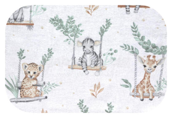 Diaper - 14404 - FLANNEL PRINT - EGA - ANIMALS on a  SWING - GREEN - size 70x80 cm