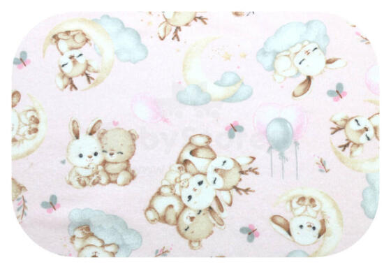 Diaper - 14503 - FLANNEL PRINT - EGA - DEER & TEDDY BEAR - PINK - size 70x80 cm