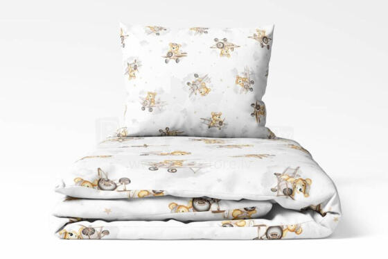 Bedding set - 5  parts - 120/90/360 - BEAR in PLANE - BEIGE