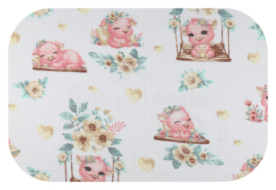 Diaper - 30060 - TETRA PRINT - EGA - PIGGY on a SWING -  PINK - size 70x80 cm