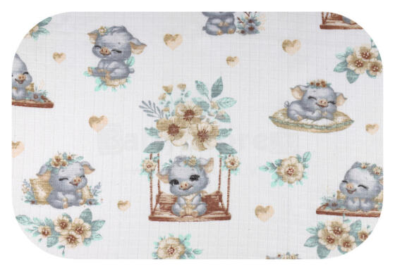 Diaper - 30046 - TETRA PRINT - EGA - PIGGY on a SWING -  GREY - size 70x80 cm