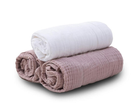 Autiņš - KOMPLEKTS - TB0488/12 - MUSLINS - divslāņu - izmērs 70x80 cm - NETĪRS ROZĀ