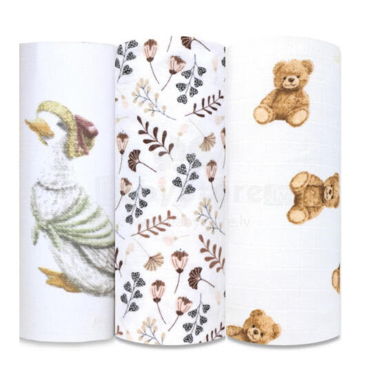 Diaper - MIX SET - 24472 - MUSLIN/ TETRA / FLANNEL- EGA - size 60x80 cm  - nr 5  - BROWN