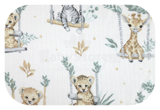 Diaper - 30251 - TETRA PRINT - EGA - ANIMALS on the SWING - GREEN - size 70x80 cm