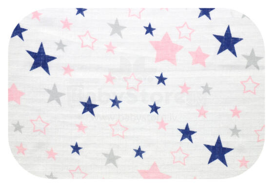 Diaper - 1990  - TETRA PRINT - EGA - STARS - PINK  / NAVY BLUE - size 70x80 cm