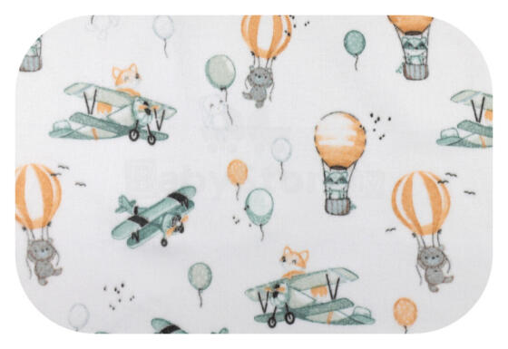Diaper - 30732 - FLANNEL PRINT - EGA - FOX in the PLANE - GREEN - size 70x80 cm