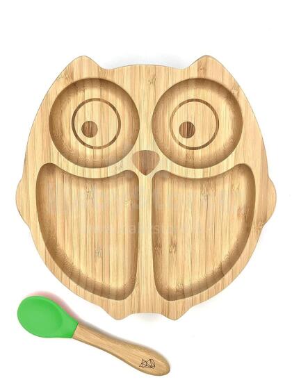 Bamboo Wood Plate Art.285595 Wooden plate with suction cup and compartments