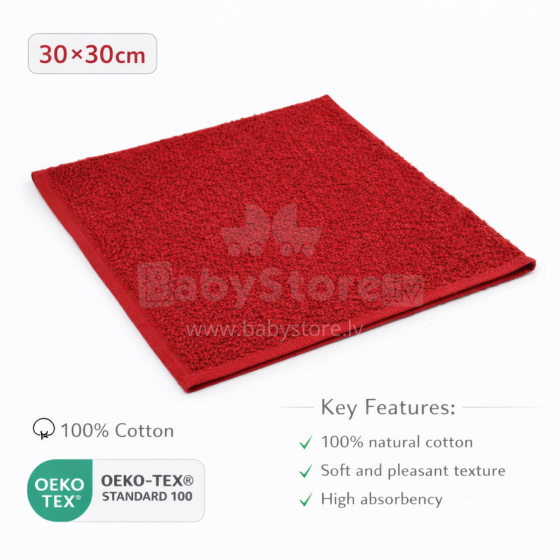 Bebe Basic Cotton Baby Towel  Art.285887 Red Cotton frote towel 30x30 cm (100% cotton)