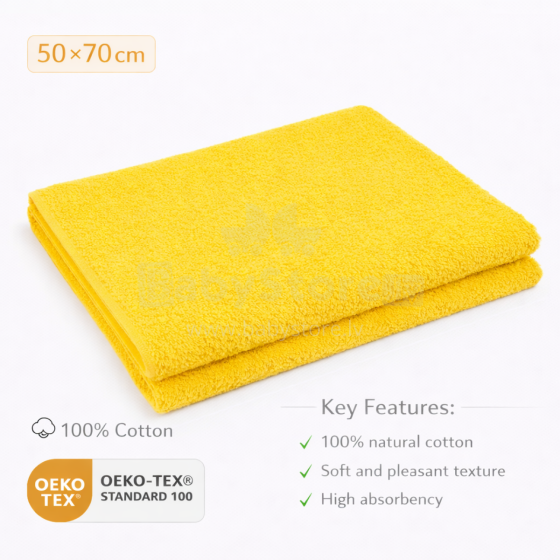 Bebe Basic Cotton Baby Towel  Art.285901 Yellow Cotton frote towel 50x70 cm (100% cotton)