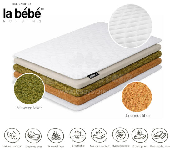La Bebe™ Natural coconut fiber and sea grass mattress, SLEEP 120×60×9 cm (6 cm coconut + 2 cm sea grass)