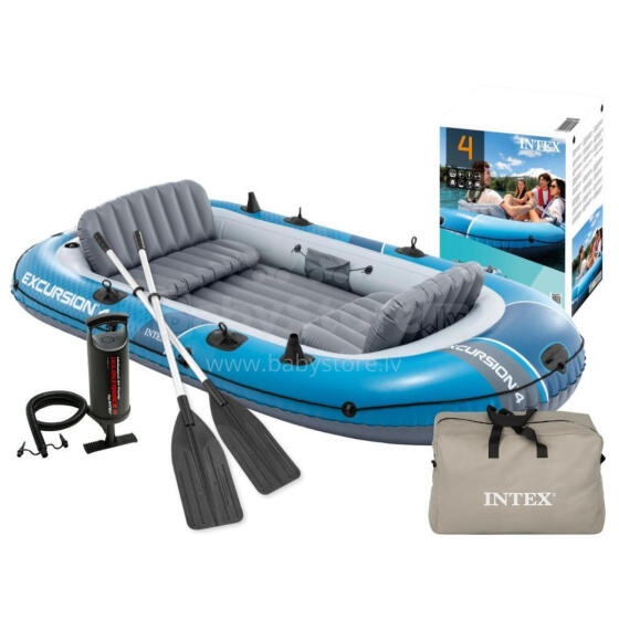 Inflatable boat Excursion 4, 4-person, with pump, 2 oars and bag, INTEX 66324