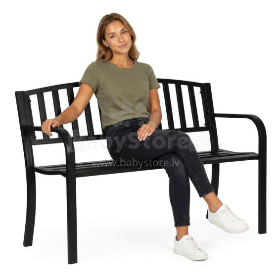 Garden bench with backrest 120×50 cm, metal, park style, black, MultiGarden