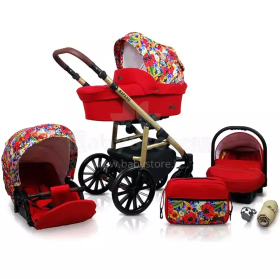 Babylux Aspero Art.286043 Red Tulips Universal 3-in-1 stroller