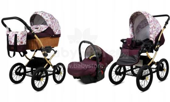 Babylux Classic Art.286135 Maroon Flowers Classic 3-in-1 baby stroller