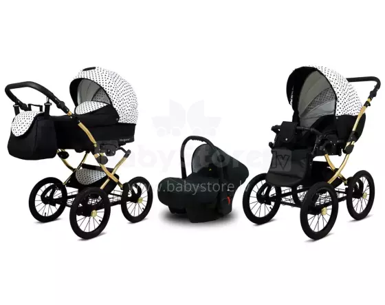 Babylux Margaret Gold Art.286151 Black Dots  Classic 3-in-1 baby stroller