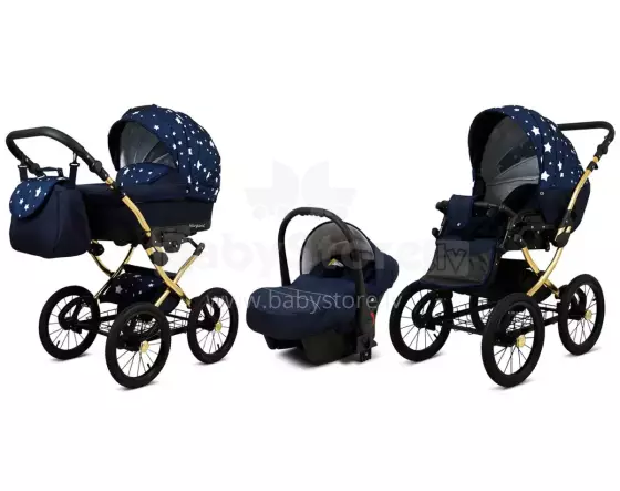 Babylux Margaret Gold Art.286158 Navy Blue Star  Classic 3-in-1 baby stroller