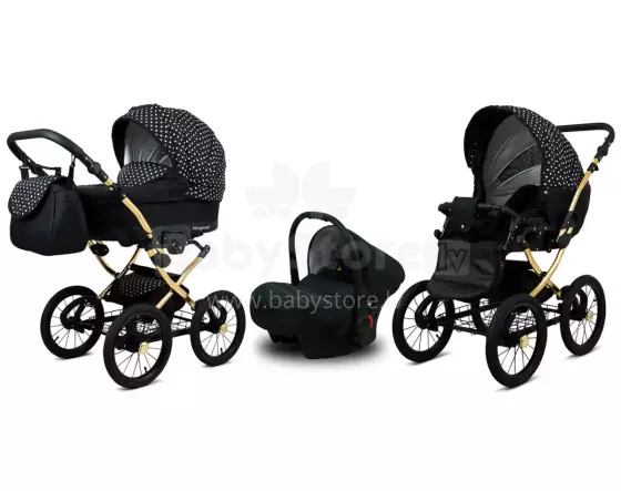 Babylux Margaret Gold Art.286161 White Dots Classic 3-in-1 baby stroller