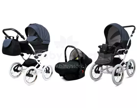 Babylux Margaret White Art.286163 Black Grey Classic 3-in-1 baby stroller