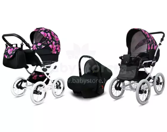 Babylux Margaret White Art.286164 Bouguests Peony  Classic 3-in-1 baby stroller