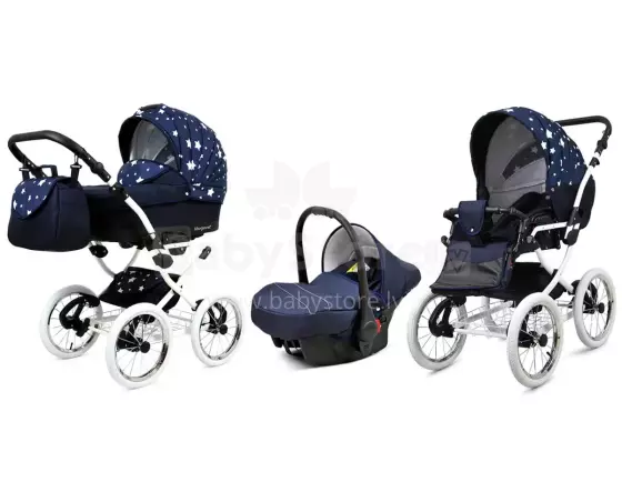 Babylux Margaret White Art.286169 Navy Blue Star Classic 3-in-1 baby stroller