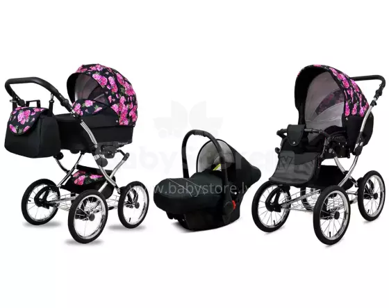 Babylux Margaret Exclusive Art.286176 Bouguests Peony Bērnu klasiskie ratiņi 3 vienā