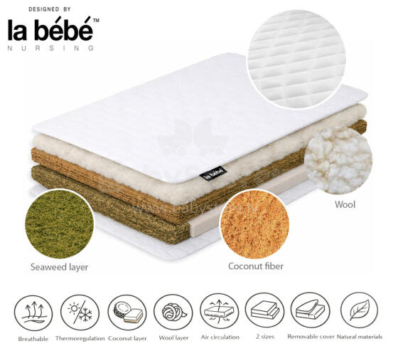 La Bebe™ mattress 140×70 cm Space, coconut fiber + seaweed + wool, 6 cm coconut + 2 cm seaweed