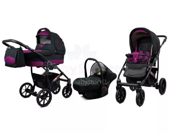 Babylux Largo Art.286476 Black Purple Universal 3-in-1 stroller