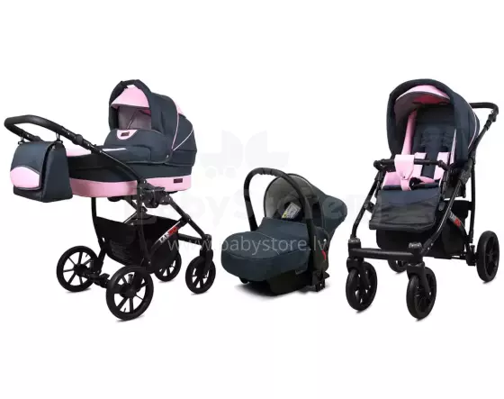 Babylux Largo Art.286485 Grey Light Pink Universal 3-in-1 stroller