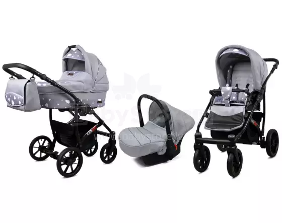 Babylux Largo Art.2864890 Silver Hearts Universal 3-in-1 stroller