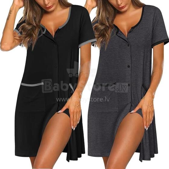 Italian Fashion Night Dress Art.287291 Grey/Black  Naktskrekliņs grūtniecēm / barošanai
