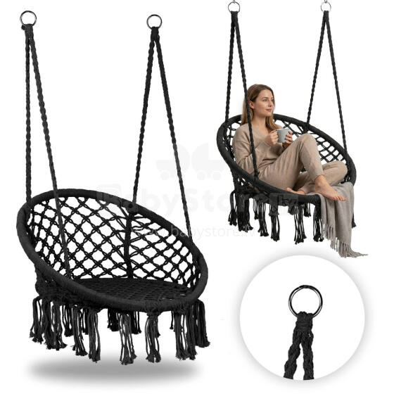 Boho piekārtais krēsls dārza šūpuļkrēsls, melns, MultiGarden
