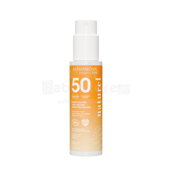 Alphanova Sun Art.287564 natural mineral filter children's sunscreen spray for sensitive skin with vanilla milkshake scent SPF50, 100g