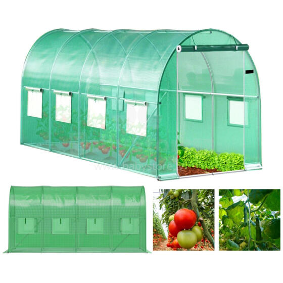 Siltumnīca tunelis dārza folijā 4x2x2 m 8 m² metāla rāmis folija UV 2 ieejas