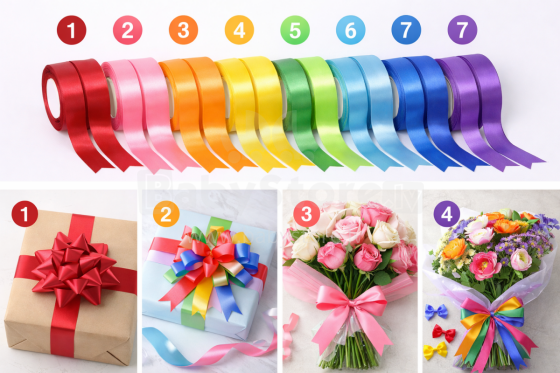 Gift Paper Satin Ribbon Art.287785 Mix Color Satin ribbon for gift wrapping, 12mm/25m, 1 pc.