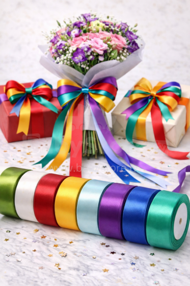 Gift Paper Satin Ribbon Art.287786 Mix Color Satin ribbon for gift wrapping, 25mm/25m, 1 pc.