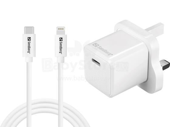 Sandberg 441-64 USB-C 20W Charger UK+Lightning, Incl. 1m USB-C> Lighting cable