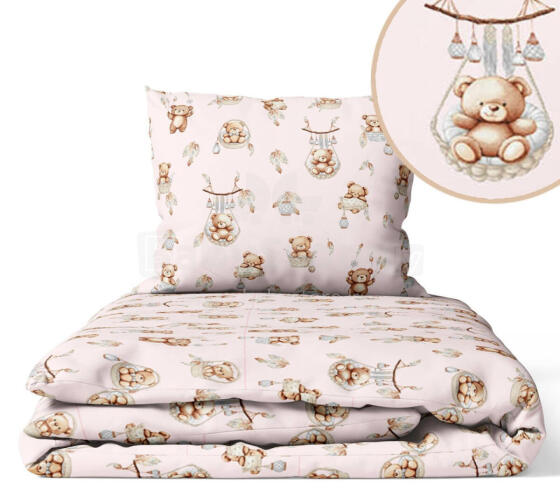 Cover set - 2 pcs - 120x90, 40x60  - BEAR in BASKET - PINK