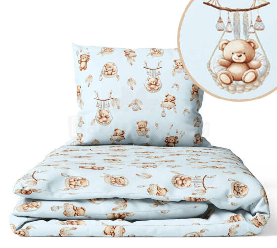 Cover set -  2 pcs - 135x100, 40x60 - BEAR in BASKET - BLUE
