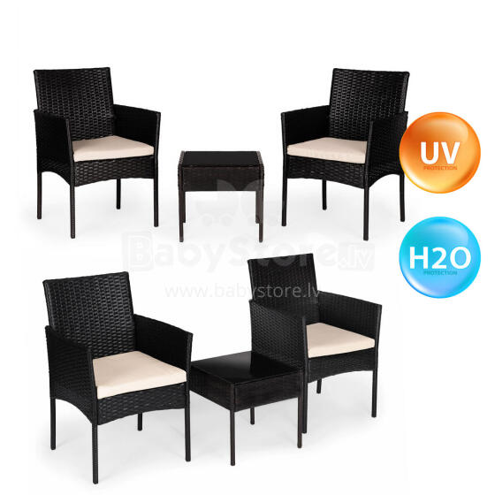 Technorattan Garden Furniture Set 2 Chairs and Table, Black, MultiGarden