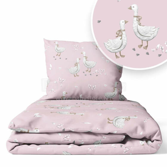 Cover set - 2 pcs - 120x90, 40x60  - GEESE on a PINK background