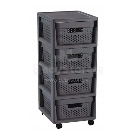 Chest of drawers on wheels with 4 perforated boxes 11L Infinity 30x36x69cm dark grey