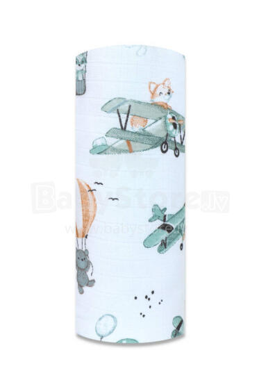 Diaper - 14435 - TETRA PRINT - EGA - FOX in AIRPLANE - GREEN- size 70x80 cm